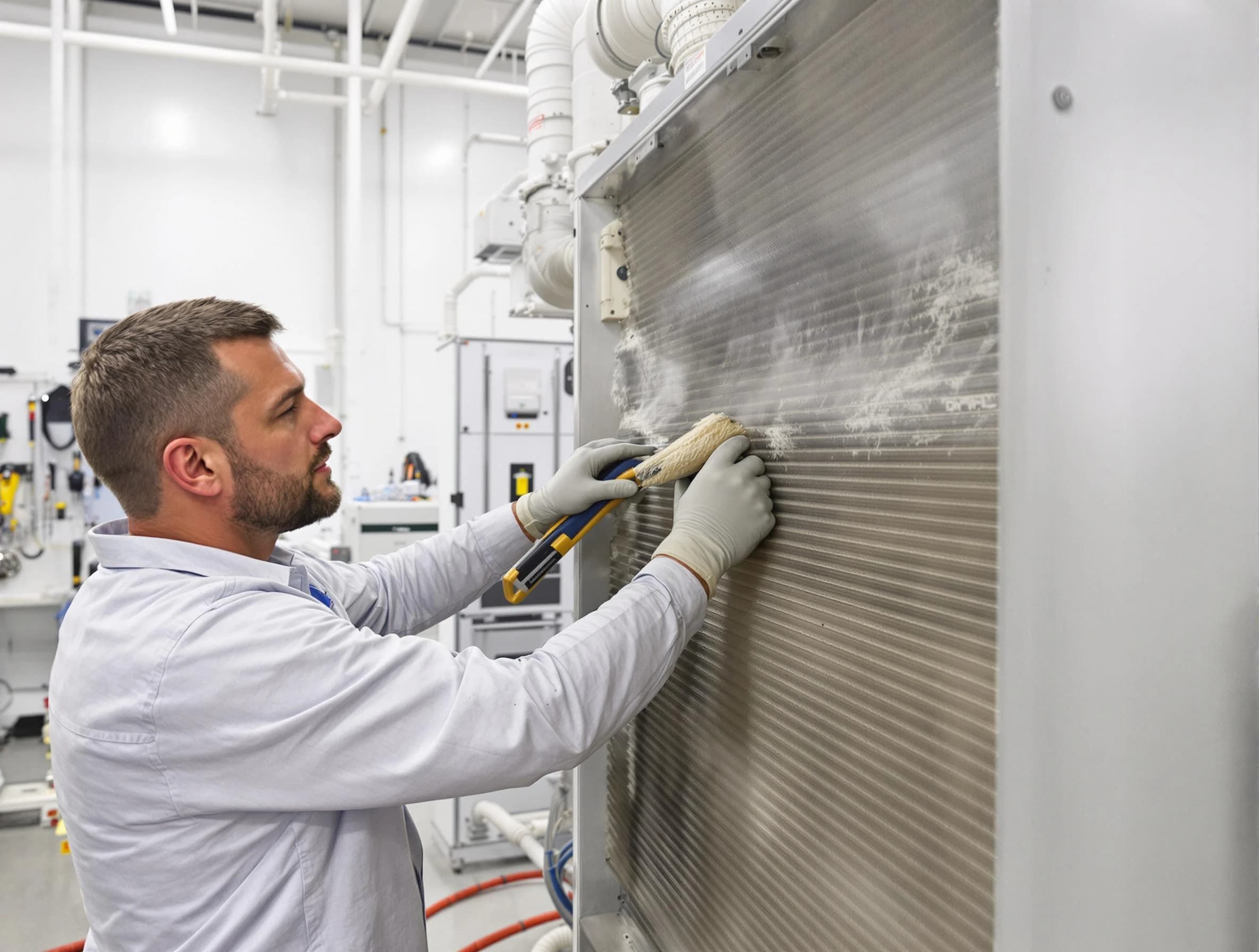 White House Air Duct Cleaning technician performing precision commercial coil cleaning at a White House business