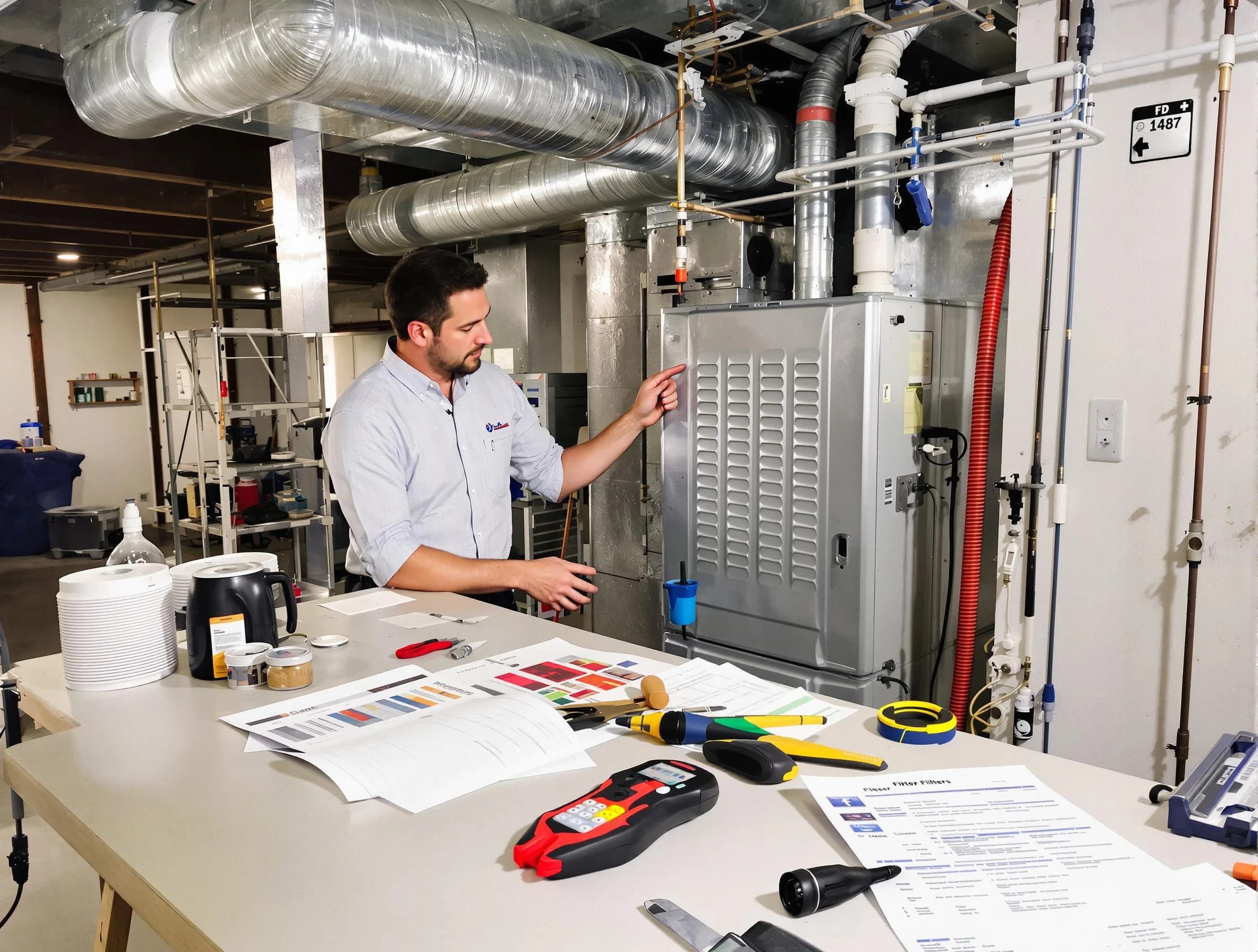 White House Air Duct Cleaning inspector conducting detailed filter system evaluation using professional diagnostic tools in White House