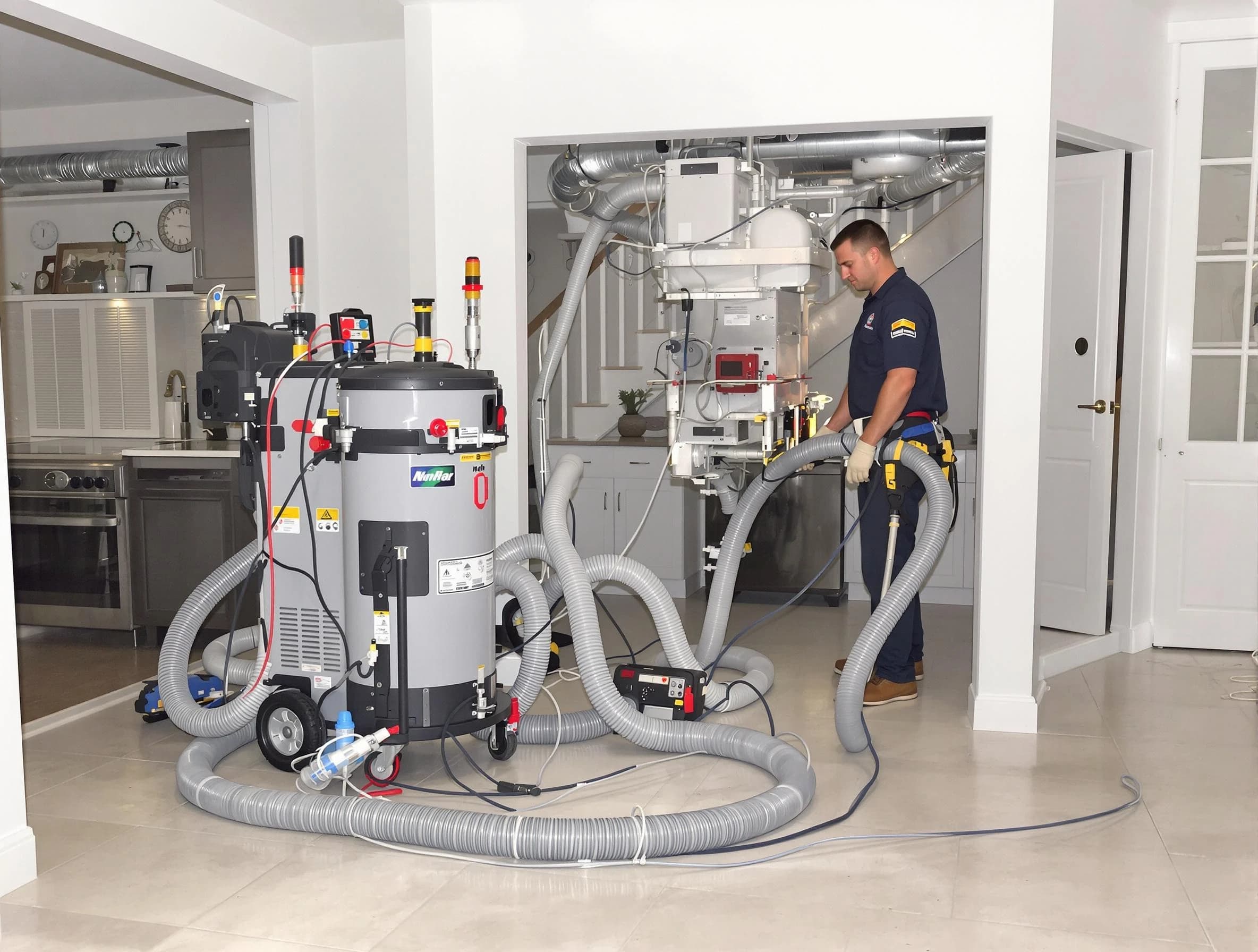 White House Air Duct Cleaning technician operating negative pressure cleaning equipment for thorough duct maintenance in White House