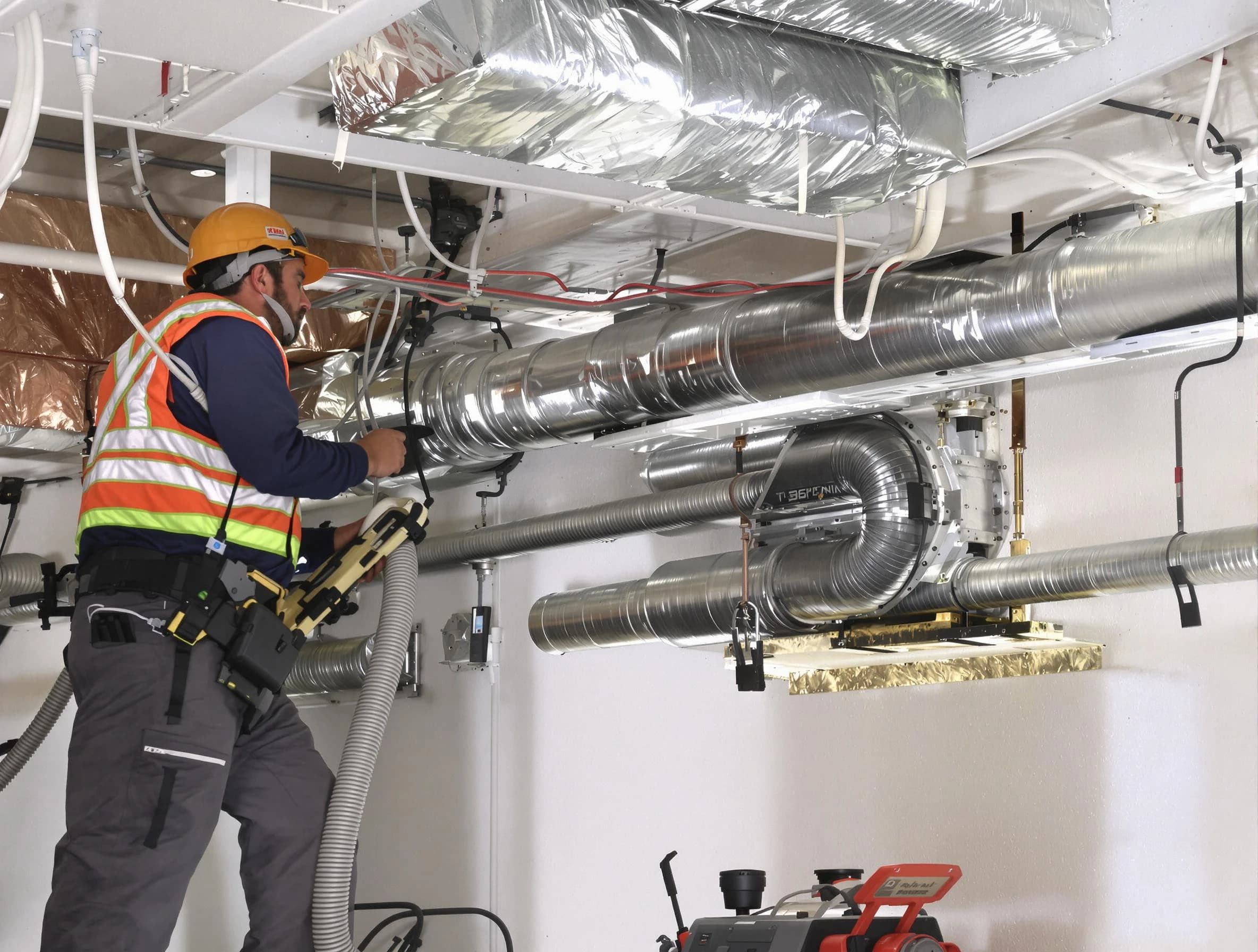 White House Air Duct Cleaning technician performing precision vacuum insulation removal in a residential property in White House